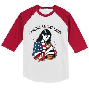 Childless Cat Lady With Patriotic Flair Kids Colorblock Raglan Jersey