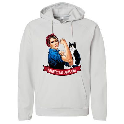 Childless Cat Ladies Vote Rosie The Riveter Performance Fleece Hoodie