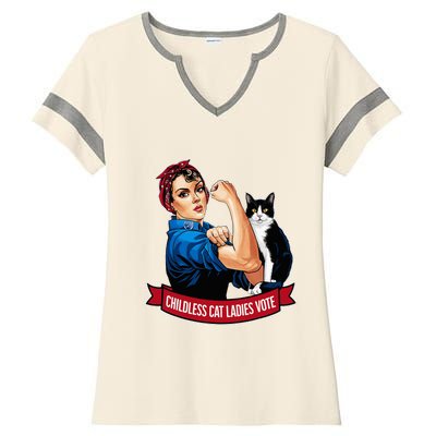 Childless Cat Ladies Vote Rosie The Riveter Ladies Halftime Notch Neck Tee