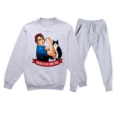 Childless Cat Ladies Vote Rosie The Riveter Premium Crewneck Sweatsuit Set