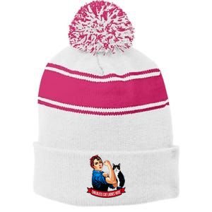 Childless Cat Ladies Vote Rosie The Riveter Stripe Pom Pom Beanie