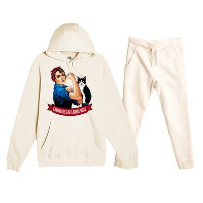 Childless Cat Ladies Vote Rosie The Riveter Premium Hooded Sweatsuit Set