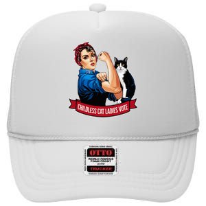 Childless Cat Ladies Vote Rosie The Riveter High Crown Mesh Back Trucker Hat