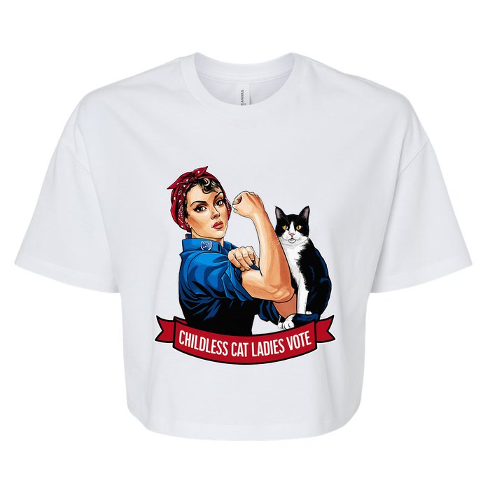 Childless Cat Ladies Vote Rosie The Riveter Bella+Canvas Jersey Crop Tee