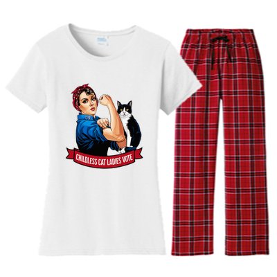 Childless Cat Ladies Vote Rosie The Riveter Women's Flannel Pajama Set