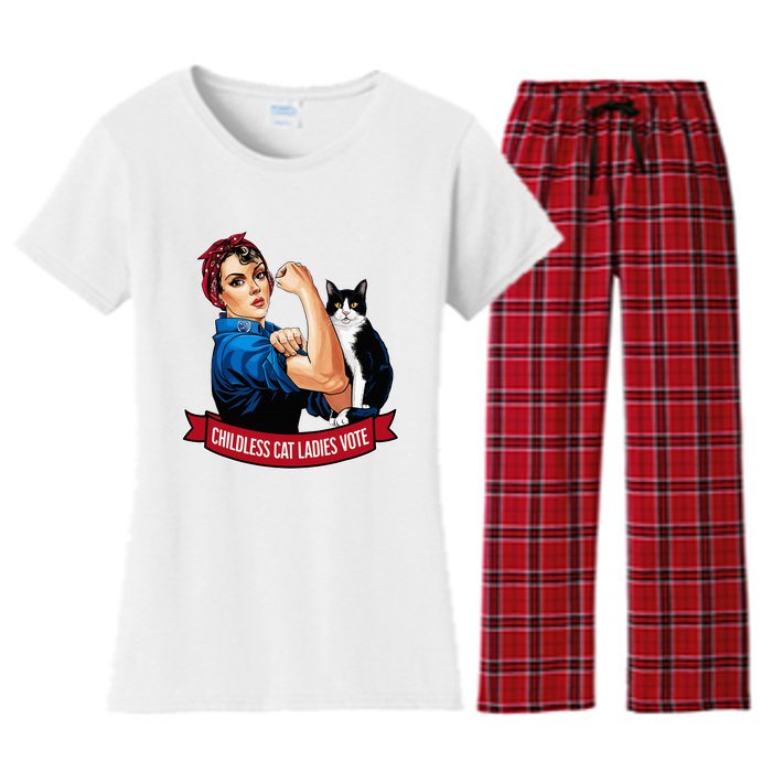 Childless Cat Ladies Vote Rosie The Riveter Women's Flannel Pajama Set