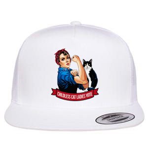 Childless Cat Ladies Vote Rosie The Riveter Flat Bill Trucker Hat