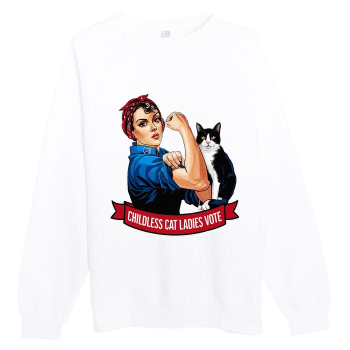 Childless Cat Ladies Vote Rosie The Riveter Premium Crewneck Sweatshirt