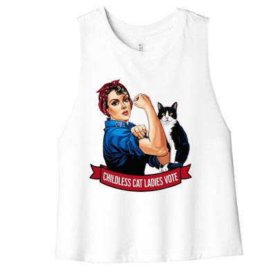 Childless Cat Ladies Vote Rosie The Riveter Women's Racerback Cropped Tank