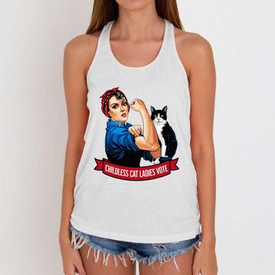 Childless Cat Ladies Vote Rosie The Riveter Women's Knotted Racerback Tank