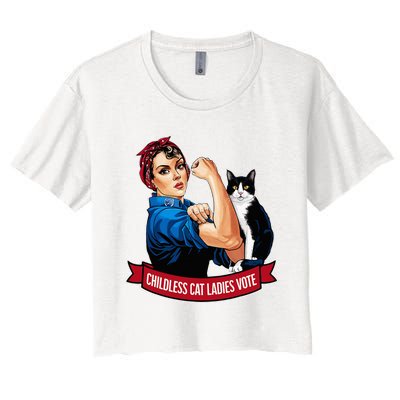 Childless Cat Ladies Vote Rosie The Riveter Women's Crop Top Tee