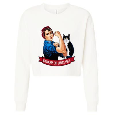 Childless Cat Ladies Vote Rosie The Riveter Cropped Pullover Crew