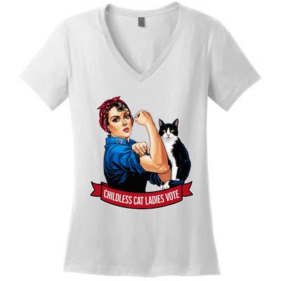 Childless Cat Ladies Vote Rosie The Riveter Women's V-Neck T-Shirt