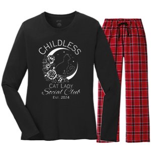 Childless Cat Lady Social Club Est 2024 Kamala Harris 2024 Women's Long Sleeve Flannel Pajama Set 