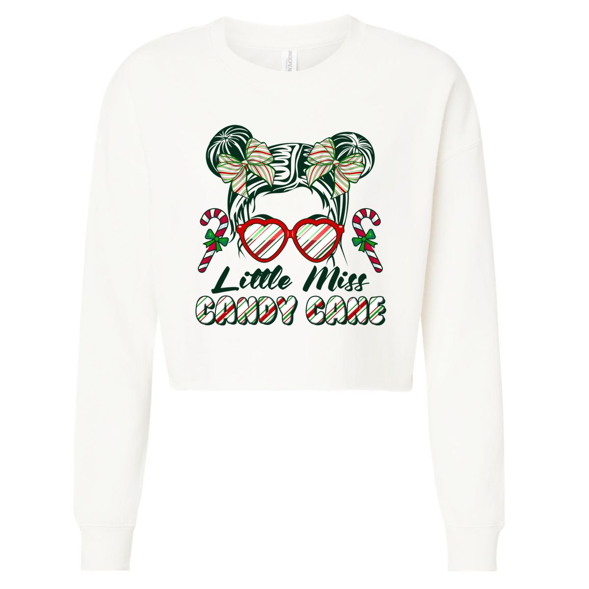 Cute Christmas Little Miss Candy Cane Cropped Pullover Crew