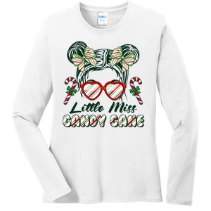 Cute Christmas Little Miss Candy Cane Ladies Long Sleeve Shirt