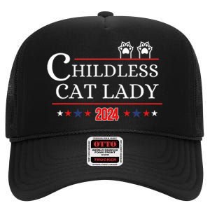 Childless Cat Lady 2024 Pro Kamala Harris High Crown Mesh Back Trucker Hat