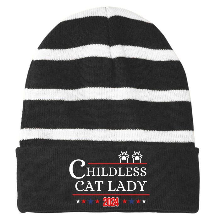 Childless Cat Lady 2024 Pro Kamala Harris Striped Beanie with Solid Band