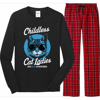 Childless Cat Ladies Vote Blue Graphic Long Sleeve Pajama Set