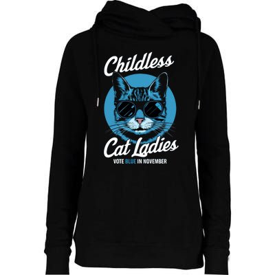 Childless Cat Ladies Vote Blue Graphic Womens Funnel Neck Pullover Hood