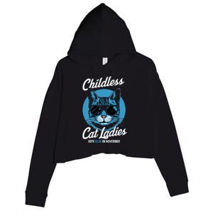 Childless Cat Ladies Vote Blue Graphic Crop Fleece Hoodie