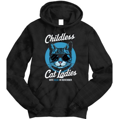 Childless Cat Ladies Vote Blue Graphic Tie Dye Hoodie