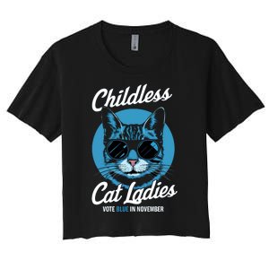 Childless Cat Ladies Vote Blue Graphic Women's Crop Top Tee