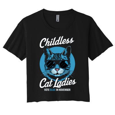 Childless Cat Ladies Vote Blue Graphic Women's Crop Top Tee