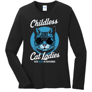 Childless Cat Ladies Vote Blue Graphic Ladies Long Sleeve Shirt