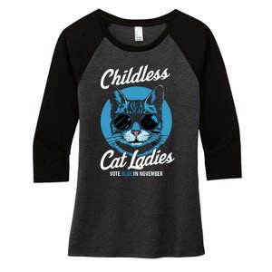 Childless Cat Ladies Vote Blue Graphic Women's Tri-Blend 3/4-Sleeve Raglan Shirt