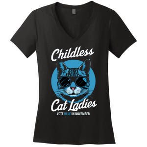 Childless Cat Ladies Vote Blue Graphic Women's V-Neck T-Shirt