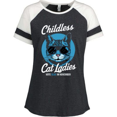 Childless Cat Ladies Vote Blue Graphic Enza Ladies Jersey Colorblock Tee