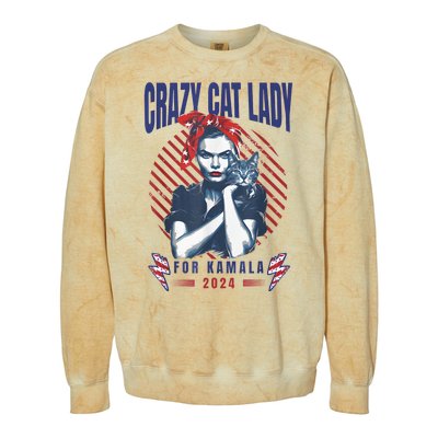 Crazy Cat Lady For Kamala 2024 Colorblast Crewneck Sweatshirt