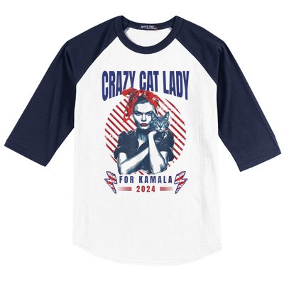 Crazy Cat Lady For Kamala 2024 Baseball Sleeve Shirt