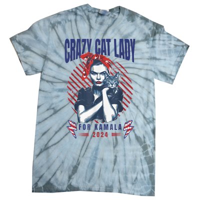 Crazy Cat Lady For Kamala 2024 Tie-Dye T-Shirt