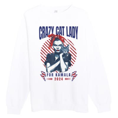 Crazy Cat Lady For Kamala 2024 Premium Crewneck Sweatshirt