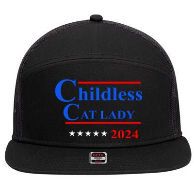 Childless Cat Lady 2024 7 Panel Mesh Trucker Snapback Hat