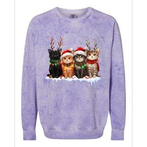 Cat Christmas Light Reindeer Santa Christmas Cat Lover Colorblast Crewneck Sweatshirt