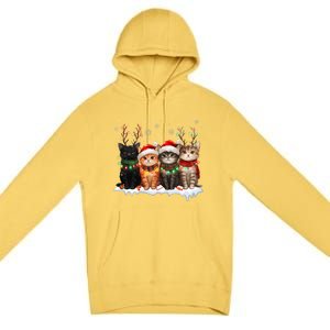 Cat Christmas Light Reindeer Santa Christmas Cat Lover Premium Pullover Hoodie