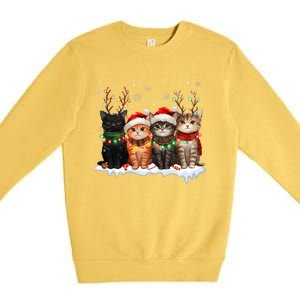 Cat Christmas Light Reindeer Santa Christmas Cat Lover Premium Crewneck Sweatshirt