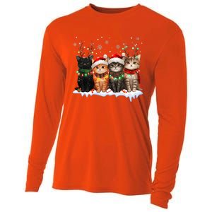 Cat Christmas Light Reindeer Santa Christmas Cat Lover Cooling Performance Long Sleeve Crew