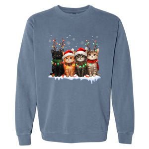 Cat Christmas Light Reindeer Santa Christmas Cat Lover Garment-Dyed Sweatshirt