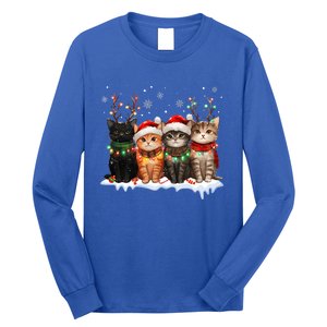 Cat Christmas Light Reindeer Santa Christmas Cat Lover Long Sleeve Shirt