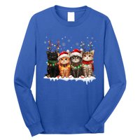 Cat Christmas Light Reindeer Santa Christmas Cat Lover Long Sleeve Shirt