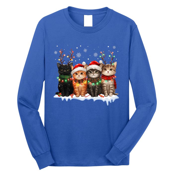 Cat Christmas Light Reindeer Santa Christmas Cat Lover Long Sleeve Shirt