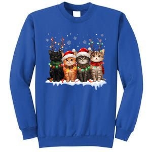 Cat Christmas Light Reindeer Santa Christmas Cat Lover Sweatshirt