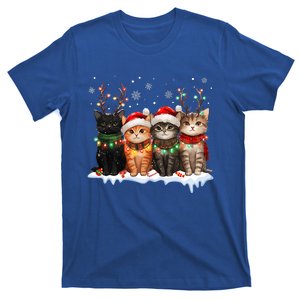 Cat Christmas Light Reindeer Santa Christmas Cat Lover T-Shirt