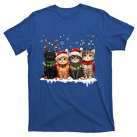 Cat Christmas Light Reindeer Santa Christmas Cat Lover T-Shirt