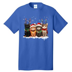 Cat Christmas Light Reindeer Santa Christmas Cat Lover Tall T-Shirt