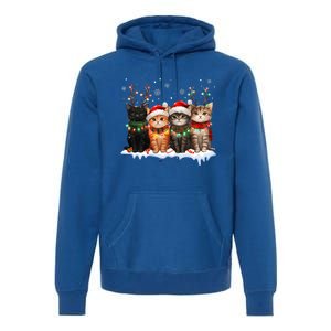 Cat Christmas Light Reindeer Santa Christmas Cat Lover Premium Hoodie